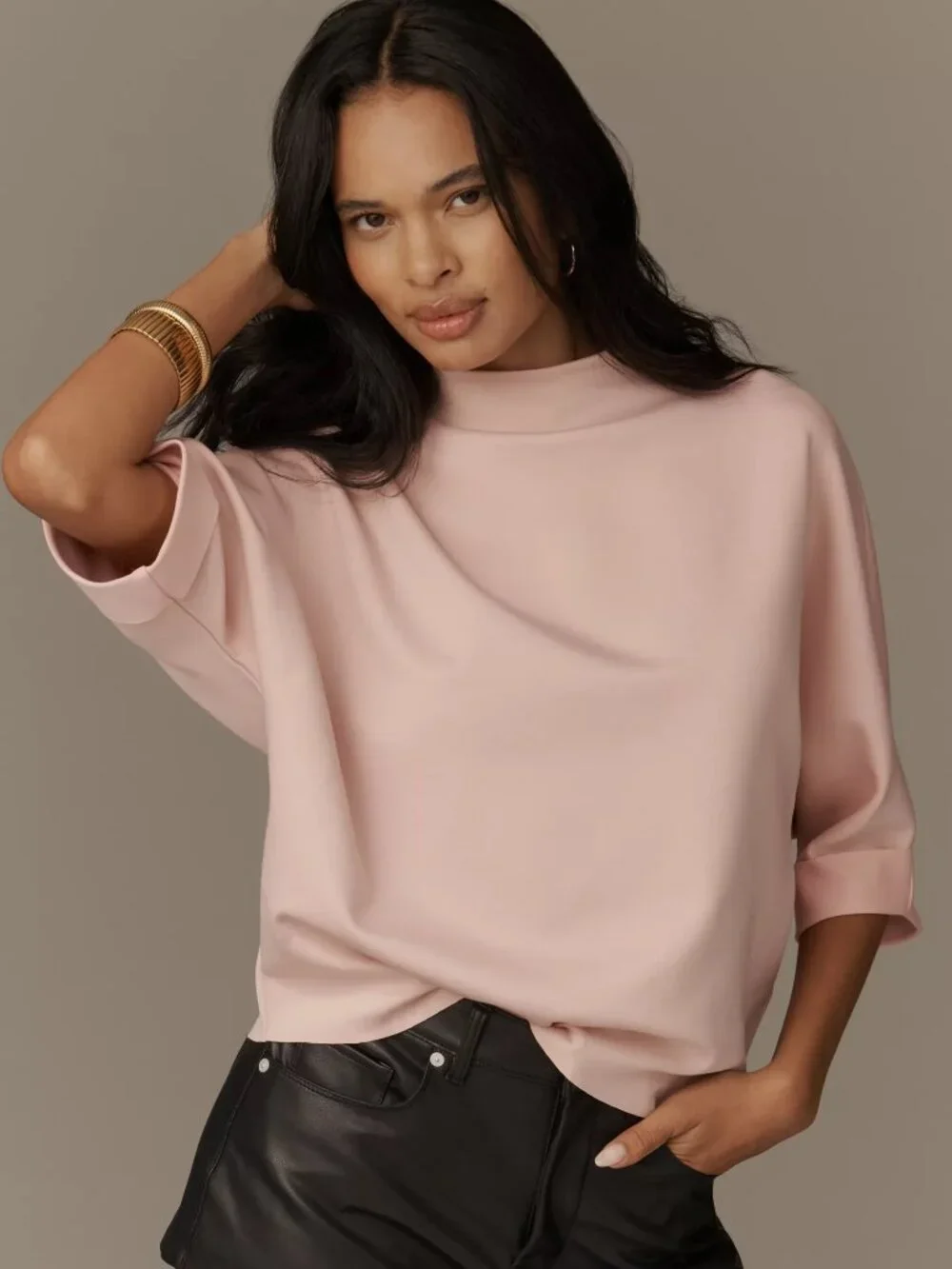 Anthropologie Whitley Mock-Neck Top, Pink Clay, XS
